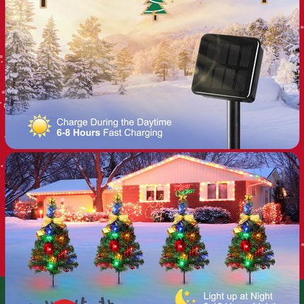 Brightown Solar Christmas Tree Outside, 4 Packs Solar Christmas Decorations Outdoor Yard Xmas Pathway Christmas Trees Sidewalk Driveway Walkway Gravesite Cemetery Outdoor Christmas Decorations