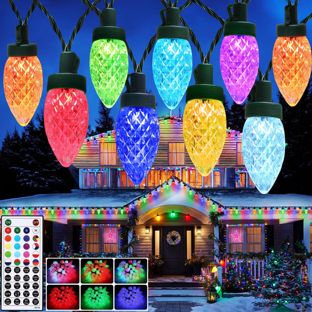 Joomer C9 Christmas String Lights, 65FT 100 LED Color Changing RGB Christmas Tree Lights Connectable Remote Control Outdoor Waterproof for Christmas Decoration
