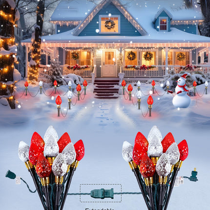 Brightown 2 Pack Strawberry C9 Christmas Pathway Lights Outdoor - Total 34.8 Feet 20 LED Christmas Walkway Lights, Christmas Lights Outdoor Decorations for Yard Lawn Holiday Outside, Red and White