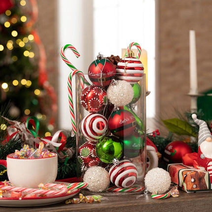 Valery Madelyn Christmas Tree Ornaments Set, 100ct Elf Red Green White Shatterproof Christmas Tree Decorations Bulk, Variety Decorative Hanging Ball Ornaments for Xmas Trees Holiday Party Decor