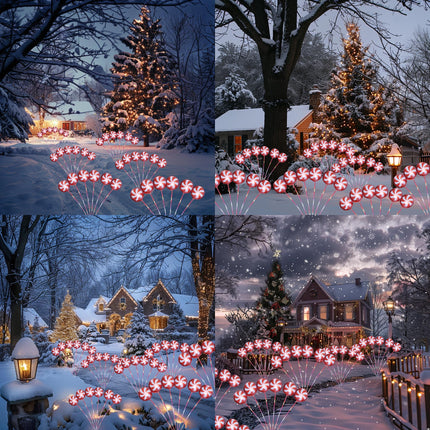 Dazzle Bright Christmas Decorations Outdoor, Solar Candy Pathway Lights, Xmas Waterproof Solar Firefly Lights for Garden Lawn Yard Decor (4 Pack)