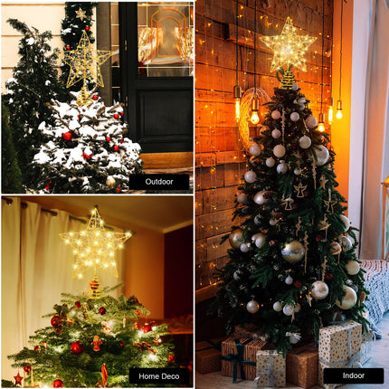 Verdenu Christmas Tree Topper, 40 Light Tree Topper Star, Christmas Tree Topper Lighted, Prolong Wire Gold Star Tree Topper with Remote Control for Christmas Decorations, Holiday, Vacation, Year