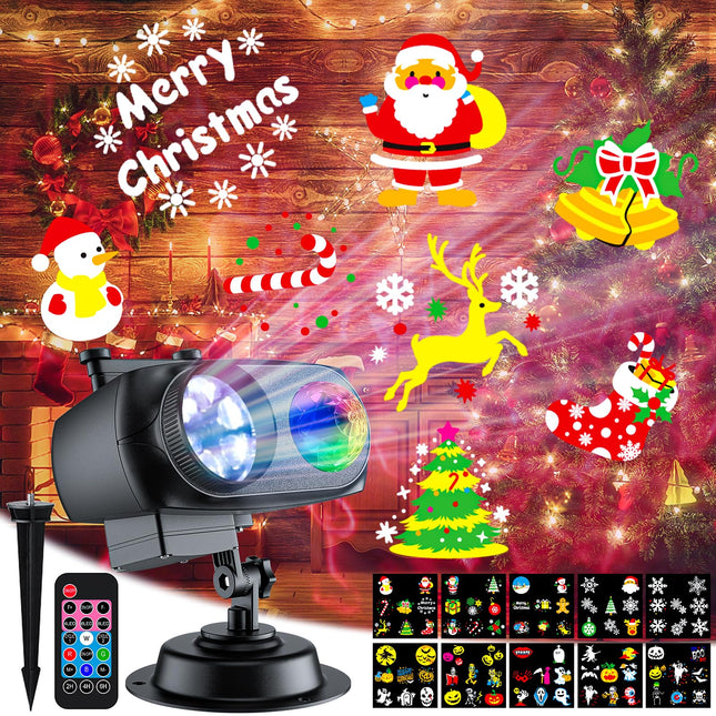 Christmas Projector Lights Outdoor d, 4/6/8 Themes Patterns Adjustable Holiday Projector, 2 in 1 LED Halloween Projector Lights Outdoor for Halloween, Christmas Decorations