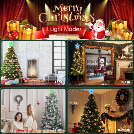 6.8 inch Christmas Tree Topper Lighted, Christmas Tree Star with Remote Control,Multiple Light Modes, Brightness, RGB Christmas Star Tree Topper for Home, Room etc