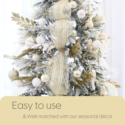 Sea Team 36-Pack Artificial Glitter Pine Twigs, Spruce Stem Ornaments, Decorative Fern Sticks, Picks, Branches for Christmas Tree, Wreath, Vase Fillers for Centerpieces, Home Décor, Gold