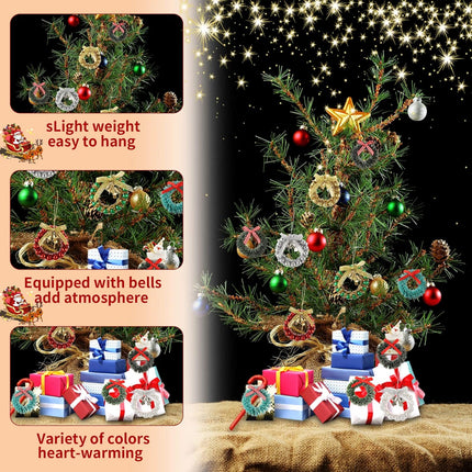 30 Pieces Mini Christmas Wreaths Artificial Christmas Wreath Wreaths Xmas Wreaths with Bows Christmas Tree Hanging Decor for Christmas Dollhouse Party Crafts and Decorations