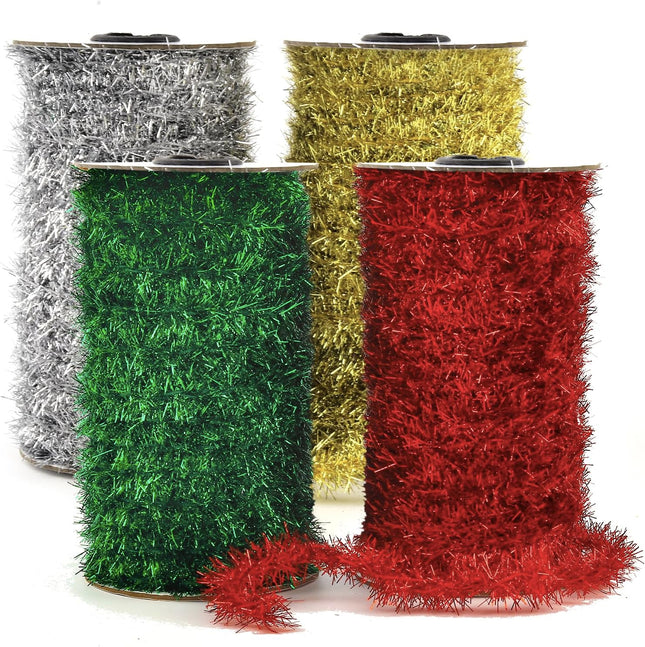 Tinsel Garland,4 Roll Thin Glitter Metallic Tinsel Garland,Twist Holiday Decor for Christmas Party. Ideal for Shimmering Indoor & Outdoor Xmas Tree Decorations,200 Yards in Total