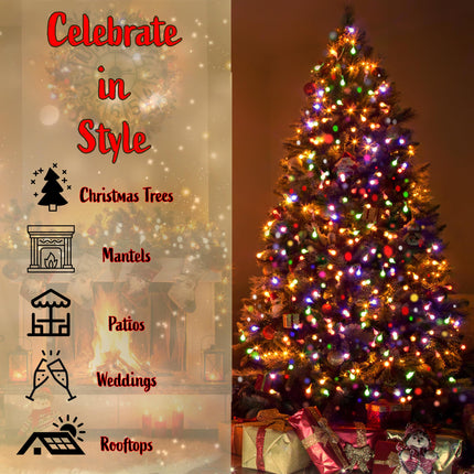 Multi Color Christmas String Lights, 100 Incandescent 20 Feet Green Wire Indoor Outdoor Waterproof Holiday Christmas Tree Lights Set with Static & Flashing Twinkle Function Connectible Plug in