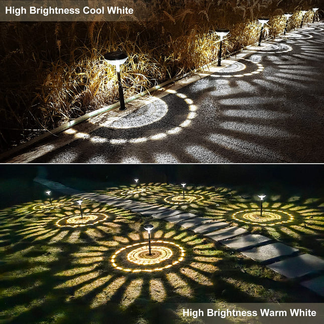 Bright Solar Pathway Lights 8 Pack,Warm White+Cool White LED Outdoor IP67 Waterproof Path Lights,Solar Powered Garden Lights for Walkway Yard Backyard Lawn Landscape Lighting Decor