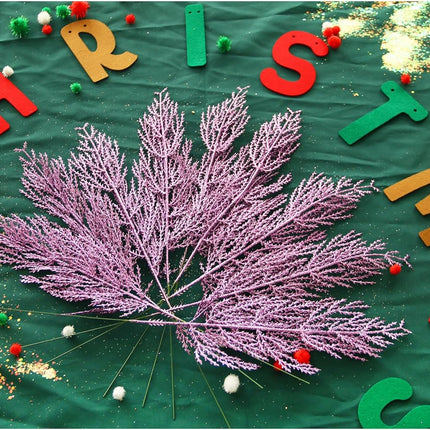 GREENTIME 12 Pack Artificial Purple Flat Glitter Pine Needles 13" Fake Christmas Picks Decorative Glitter Sticks for Vase Christmas Tree DIY Wreath Crafts Fireplace Decor