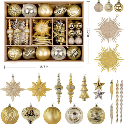 SHareconn 80pcs Christmas Balls Ornaments Set, Contemporary Light Luxury Set, Shatterproof Plastic Decor for Xmas Tree Holiday Wedding Party Decorations with Hanging Strings, Dark and Light Gold