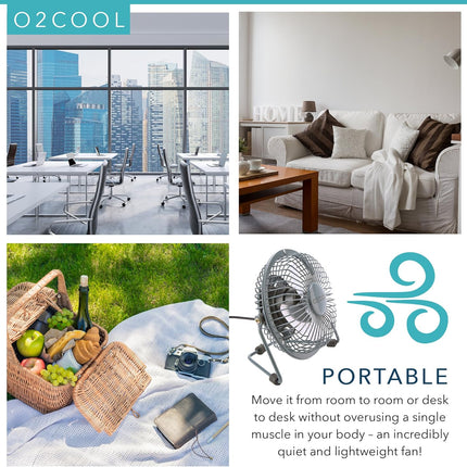 O2Cool 4 Inch Usb Powered Table Desk Personal Fan Grey