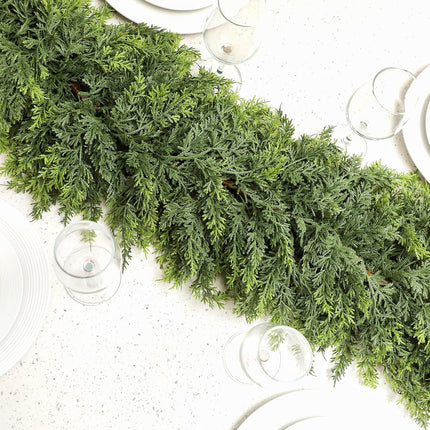 Waydress 1 Pcs 6ft Christmas Cedar Garland Artificial Green Cedar Garland Faux Cedar Pine Needles Garland for Home Fireplace Indoor Outdoor Holiday Party Decoration