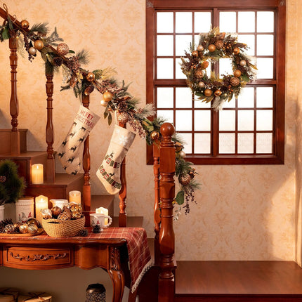 Valery Madelyn 6 feet Pre-Lit Christmas Garland with Lights for Mantle, Lighted Battery Operated Xmas Garland with Bronze Gold Balls for Front Door Fireplace Table Centerpiece Outdoor Window Decor
