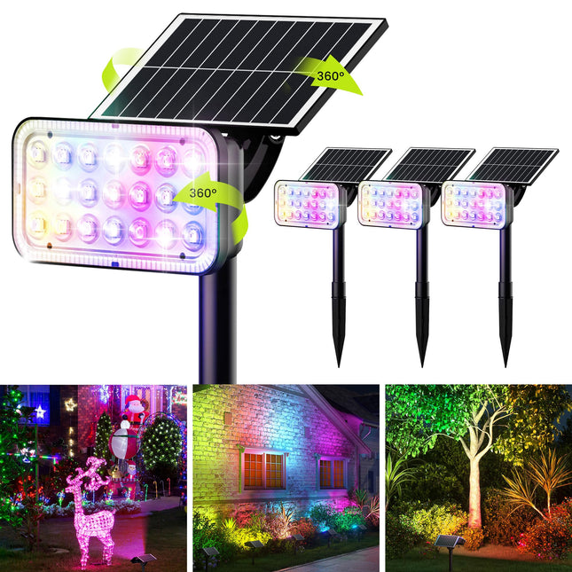 JACKYLED Christmas Solar Spot Lights, 84 LED RGB Solar Lights Outdoor Waterproof with 9 Modes, 360° Adjustable Solar Landscape Spotlights for Halloween Xmas Decorations, Yard, Garden, Path, 4 Pack