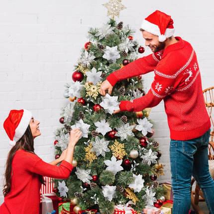 56 Pcs Christmas Tree Decorations, Christmas Ornaments Set with Poinsettias Artificial Christmas Flowers, Berry Branches and Pine Cones, Christmas Decor for Tree/Wreath/Garland(White)