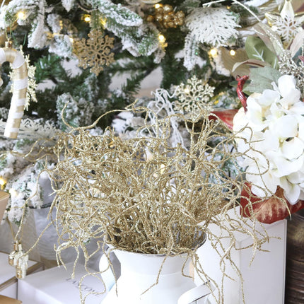 Sea Team 36-Pack Artificial Glitter Vine Twig Ornaments, Decorative Curly Beard Sticks, Glittery Stems, Picks, Branches for Christmas Tree, Small Vase, Holiday, Wedding, Party (12 Inches, Gold)