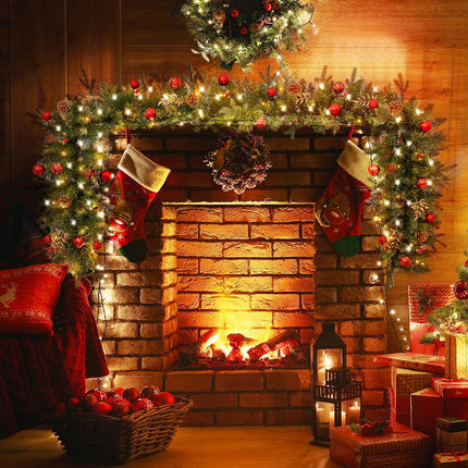 9FT Christmas Garland Prelit with Battery Operated 50 LED Lights, Artificial Xmas Greenery Garland Holiday Decoration Stairs Mantle Door Indoor Outdoor