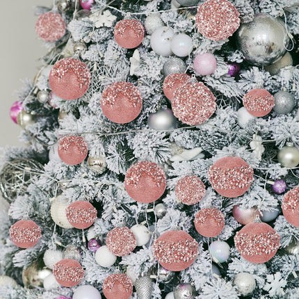 Poen 24 Pcs Glitter Christmas Ball Ornaments Set Christmas Tree Ornaments Hanging Sequin Foam Christmas Balls Decoration for Xmas Tree Wreath Garland Christmas Home Decor Wedding Party(Rose Gold)