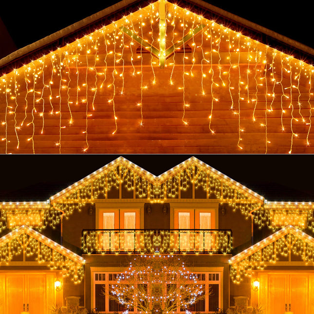 Christmas Icicle Lights Outdoor，600LED 49ft 8 Modes Timer IP44 Waterproof Fairy String Light with 96 Drops, Christmas Lights for Christmas Decorations,Holiday, Party, Wedding, Eaves