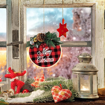 Pllieay 6 Pack of Christmas Ornament DIY Craft Kit Includes Christmas Plaid Fabric, Bamboo Hoop, Mini Pinecones, Artificial Pine Needle and Artificial Small Berrie for Christmas Decorations