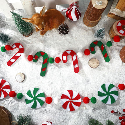 Preboun 5 Pack Christmas Felt Ball Garland Candy Cane Garland Christmas Pom Pom Garland for Christmas Tree Decoration Colourful Felt Ball Candy Hanging Garland Banner for Xmas Holiday WaHome Decor