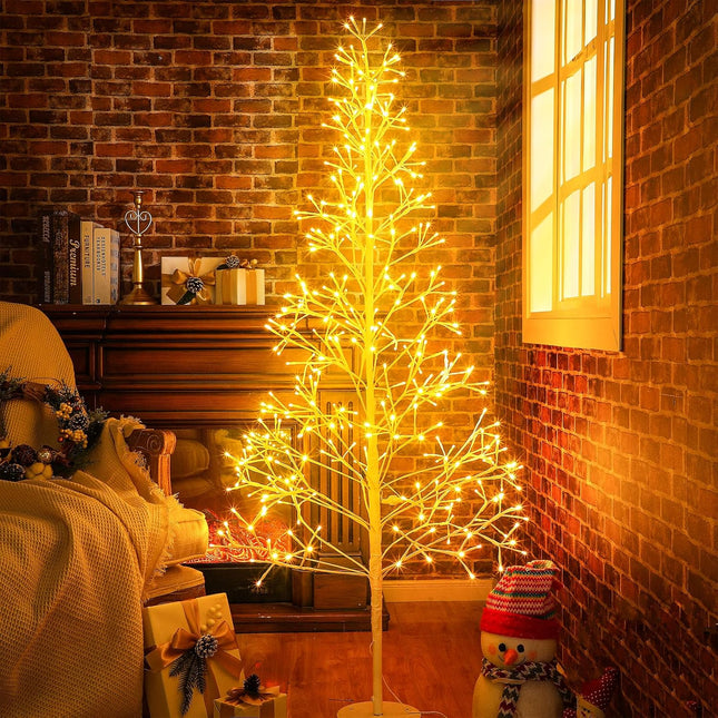 VIHOSE Christmas Lighted Birch Trees Alpine Artificial Christmas Tree Bendable Twig Warm White Lighted Trees Artificial Twig Fairy Light Tree for Home Christmas Party Holiday Decor(5 ft/ 384 LED)