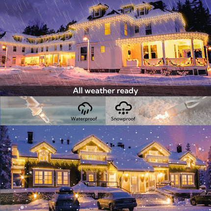 200 Christmas Icicle Lights, Warm White Clear Bulbs with 23FT Long White Wire, Professional Grade String Lights for Indoor & Outdoor,Xmas,Party, Patio, Courtyard, Window, Fence, Trees Decor