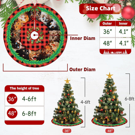 Christmas Cats Tree Skirt 48 Inches, Cat Lover s, Lace-up Kitten Red Xmas Tree Skirt for Christmas Tree Decor, Christmas Holiday Party Indoor Decor