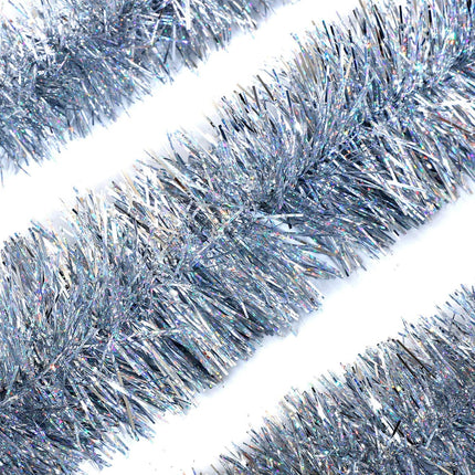 25ft Christmas Tinsel Garland, Christmas Tree Ornaments Home Party Classic Shiny Sparkly Ceiling Hanging Decorations,3.6 inch Wide Filaments Silver