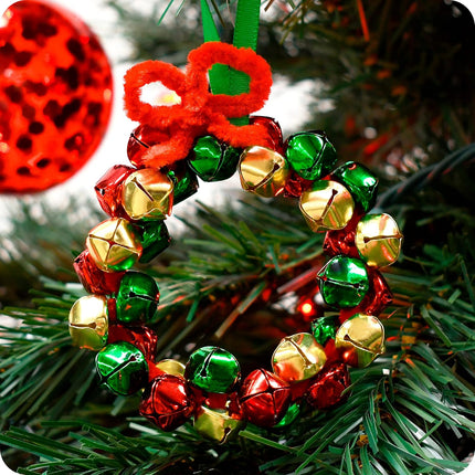READY 2 LEARN Christmas Crafts - Create Your Own Jingle Bell Wreath Ornaments - Set of 4 - DIY Ornaments for Kids - Christmas Tree Decoration - All Materials Included