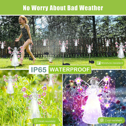 Flumy Solar Lights Outdoor Waterproof 2 Packs,Cemetery Grave Decorations,Memorial ,Christmas Yard Art,Solar Lights for Outside Gardening Supplies, Iron Winged Angel Light Solar Powered，Pink