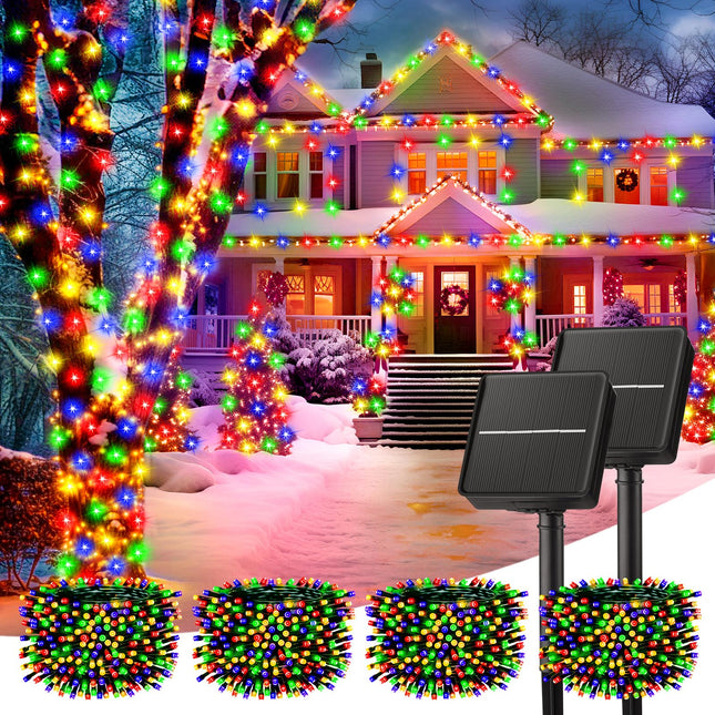 Minetom Solar String Lights for Outside, 4 Pack Total 160FT 400 LED Solar Christmas Lights Outdoor with 8 Modes, Solar Lights Outdoor Waterproof,Solar Christmas String Lights for Tree House,Multicolor