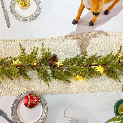 6FT Artificial Evergreen Garland, Faux Pine Garland Realistic, Prelit Christmas Garland with Star, Pine Cone, Battery Operated with Timer, for Table Staircase Mantle