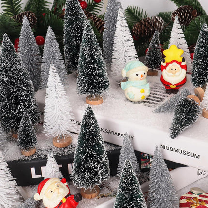 30Pcs Mini Christmas Trees Artificial Christmas Tree Bottle Brush Trees with Wooden Base for Christmas Decor Christmas Party Home Table Craft Decorations(White+Silver+Dark Green)