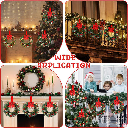 VIHOSE 4 Pcs Christmas Wreath 13'' Artificial Christmas Front Door Wreath Ornament with LED Light Xmas Wreath Red Bow Pine Cones Red Berries Pine Needle for Holiday Party Decoration Battery Operated