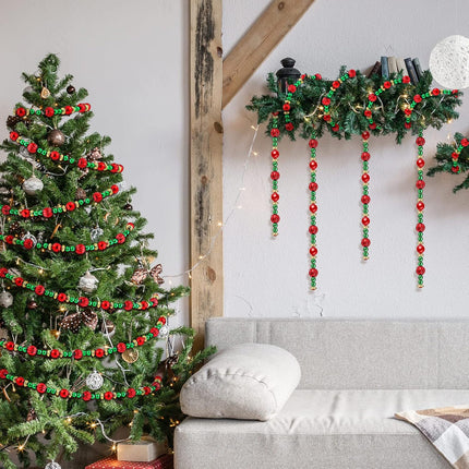 Geosar 6 Pcs Christmas Tree Bead Garland 9 Feet Twisted Beads Christmas Tree Pearl Garland Red and Green Xmas Tree Bead for Christmas Party Fireplace Wreath Ornaments