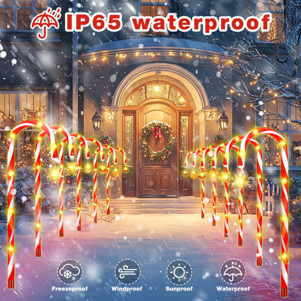12-Pack 22" Christmas Candy Cane Lights Outdoor Pathway - Waterproof IP65, 8 Lighting Modes with Timer Memory Function for Christmas Decorations, Driveway, Walkway, Front Door