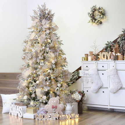 Sea Team Christmas Baubles Set of 48 Shatterproof Clear Plastic Christmas Baubles Set with Decorative Christmas Balls with Stuffed Delicate Decorations (48 Pieces, Champagne)