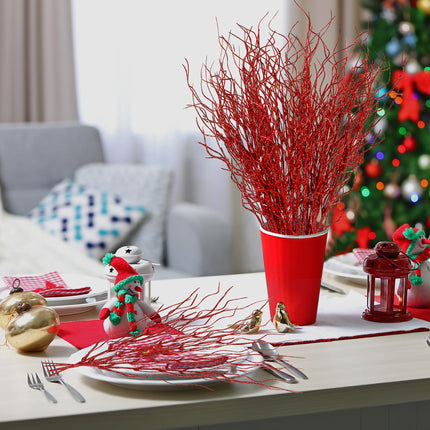 Sggvecsy 50 Pcs Artificial Glitter Stem Ornaments 18 Inches Fake Christmas Picks Decorative Glitter Sticks Branches Twigs for Christmas Tree DIY Wreath Crafts Holiday Home Decor (Red)