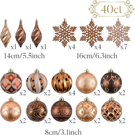 Valery Madelyn Christmas Tree Decorations Set, 40ct Bronze Copper and Gold Shatterproof Christmas Ball Ornaments Bulk, Luxury Hanging Ornaments for Christmas Trees Xmas Holiday Decor