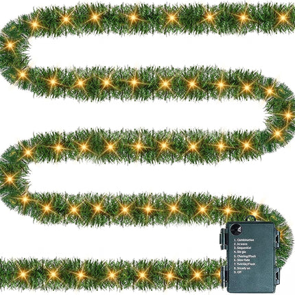 TW SHINE 30 FT Pre-Lit Christmas Garland Decorations, 100 LED Lighted Artificial Pine Garlands with 8 Modes, Green Garland for Indoor Outdoor Door Home Stairs Holiday Decor, Warm White