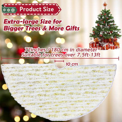 Christmas Tree Skirt 72 inch, Bronzing Gold and White Christmas Tree Decorations Indoor Sequin Tree Collar Faux Fur Plush Rug Xmas Large Mat Decor Ornaments for 7.5ft-13ft Tree