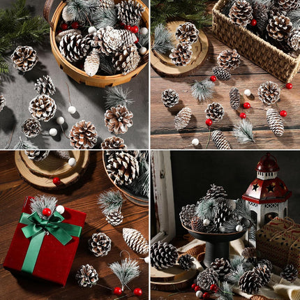 Liliful 270 Pcs Christmas Pine Cones for Crafts Holly Berry Pine Branch Set Christmas Picks and Sprays Xmas Vase Filler Wreath Decorations for DIY Crafts Home Tree Supplies