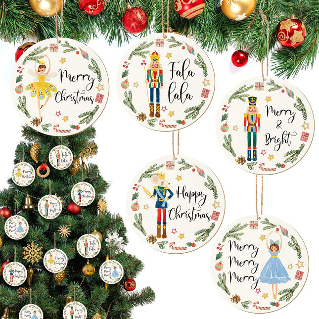 Weysat Christmas Nutcracker Decoration Set Nutcracker Ornaments for Tree Mini Princess Ballet Mouse King Soldier Figures for Xmas Tree Outdoor Party (Wood Fresh Style, 40 Pieces)