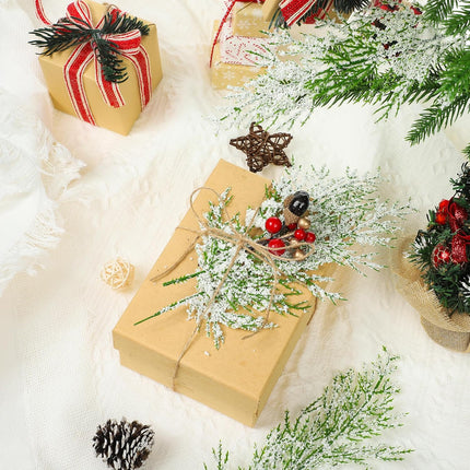 40 Pcs Christmas Snowy Artificial Pine Needles Branches 13.5 Inch Snow Frosted Pine Picks Twigs Christmas Greenery Cedar Sprigs Pine Picks Stems for Christmas Wreath Garland Crafts Home Decor