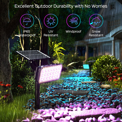 JACKYLED Christmas Solar Spot Lights, 84 LED RGB Solar Lights Outdoor Waterproof with 9 Modes, 360° Adjustable Solar Landscape Spotlights for Halloween Xmas Decorations, Yard, Garden, Path, 4 Pack