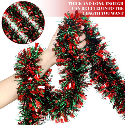 WILLBOND Christmas Tinsel Garland Xmas Metallic Tinsel Twist Garland Glitter Christmas Tree Hanging Wreath Decor for Staircase Railing Banister Indoor Outdoor Ornament (Red and Green, 157.5ft)