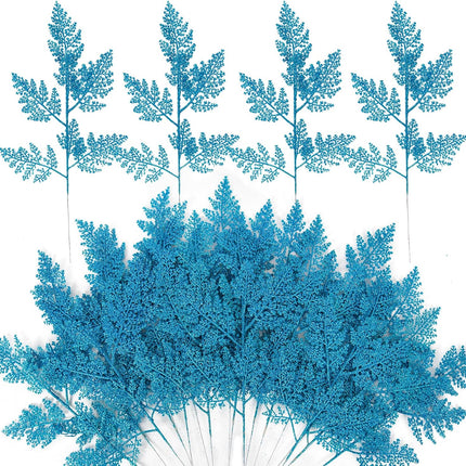 Christmas Artificial Pine Needles Stems 17.3In Glitter Branches Pine Leaves Picks Christmas Tree Filler Branches Fake Floral Twig Stems for DIY Garland Flower Home Wreaths Holiday Winter Decor(Blue)