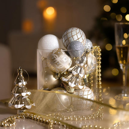 Valery Madelyn Christmas Ball Ornaments, 100ct White and Gold Shatterproof Christmas Tree Decorations Set, Elegant Hanging Ornaments for Xmas Trees Bulk Holiday Decor